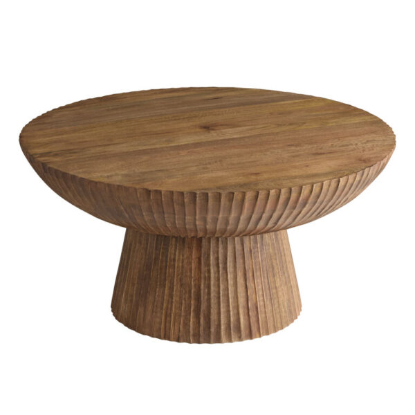 Anish Round Natural Wood Ribbed Pedestal Coffee Table Anish Round Natural Wood Ribbed Pedestal Coffee Table