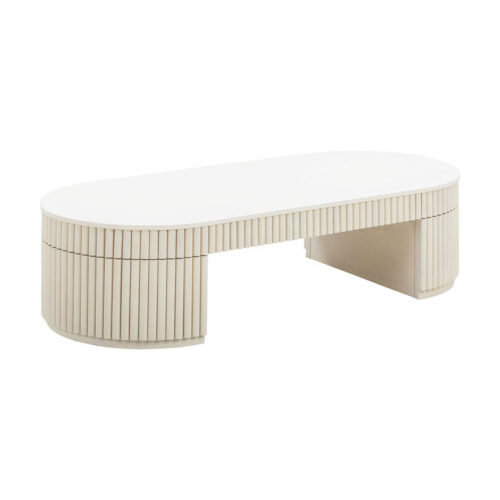 Azure Oval Cream Wood Fluted Pillar Leg Coffee Table Azure Oval Cream Wood Fluted Pillar Leg Coffee Table