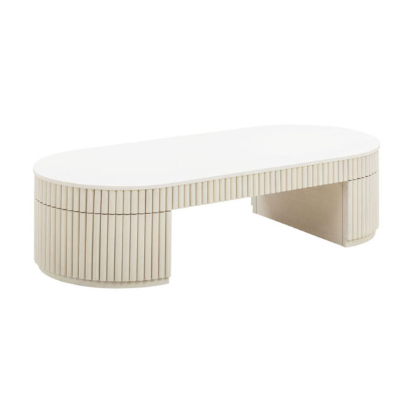 Azure Oval Cream Wood Fluted Pillar Leg Coffee Table Azure Oval Cream Wood Fluted Pillar Leg Coffee Table
