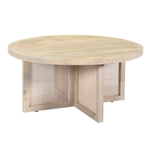 Chislett Round Whitewash Wood and Cane Coffee Table