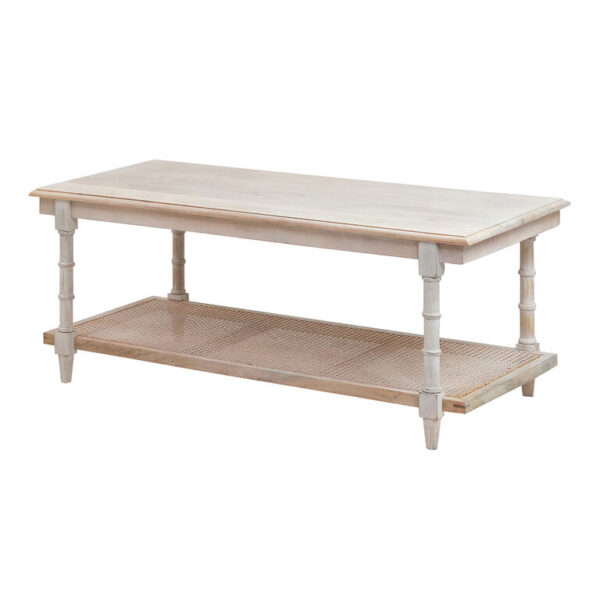 Constantine Wood and Rattan Coffee Table with Shelf Constantine Wood and Rattan Coffee Table with Shelf