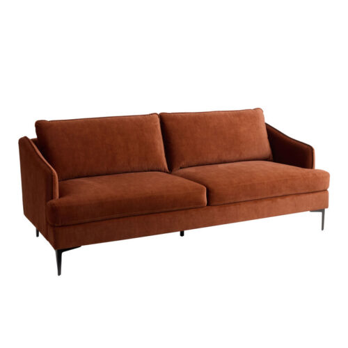 Daxton Rust Velvet Slope Arm Mid Century Sofa