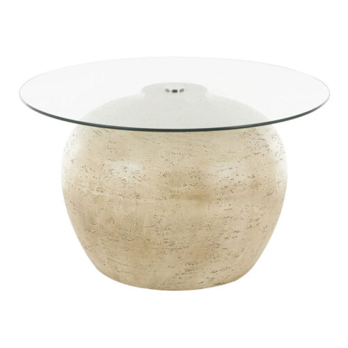 Fernanda Round Beige Resin Orb Glass Top Coffee Table