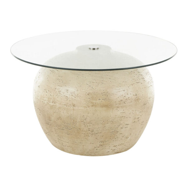 Fernanda Round Beige Resin Orb Glass Top Coffee Table