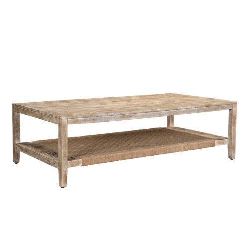Grafton Whitewash Mango Wood and Jute Coffee Table with Shelf Grafton Whitewash Mango Wood and Jute Coffee Table with Shelf