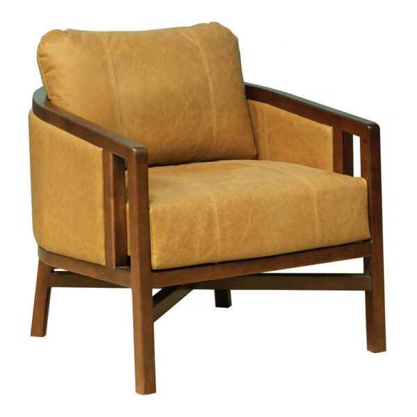 Indira Brown Top Grain Leather and Wood Upholstered Chair