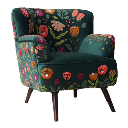Marais Velvet Multicolor Floral Embroidered Upholstered Chair