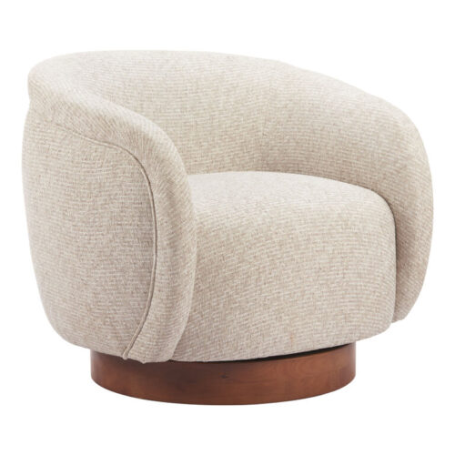 Marvin Cream and Elm Wood Base Upholstered Swivel Chair