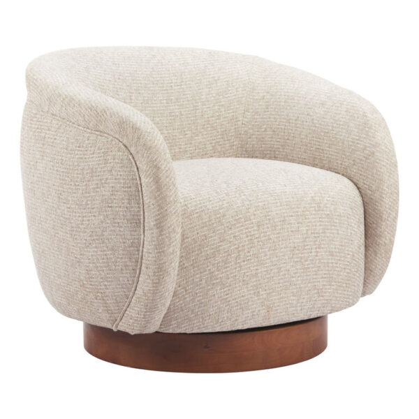 Marvin Cream and Elm Wood Base Upholstered Swivel Chair