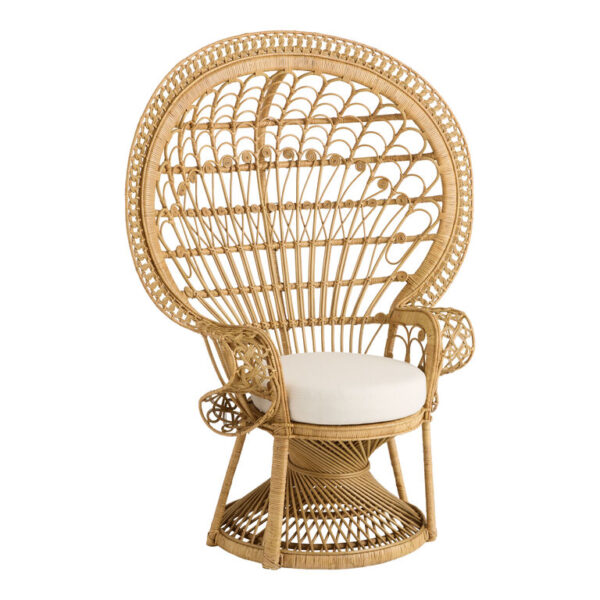Natural Rattan Handwoven Peacock Chair with Cushion
