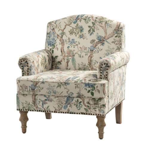 Nina Botanical Bird Print Roll Arm Upholstered Chair Nina Botanical Bird Print Roll Arm Upholstered Chair
