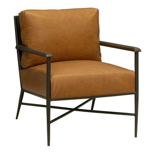 Pavan Brown Buffalo Leather and Gray Iron Upholstered Chair