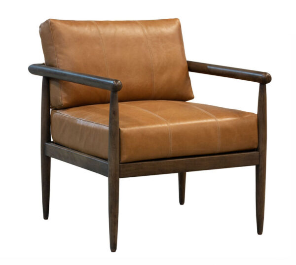 Rihana Brown Leather and Mango Wood Upholstered Chair