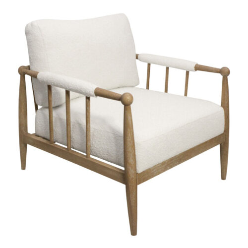 Tiberius Boucle and Natural Wood Spindle Upholstered Chair