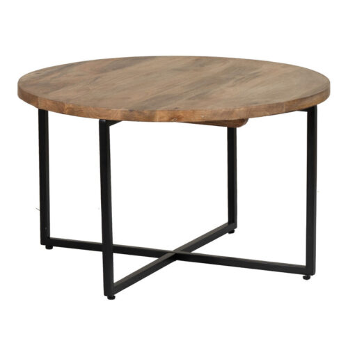 Tristan Round Wood and Black Metal Coffee Table