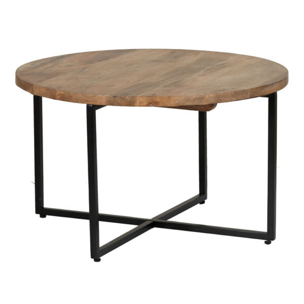 Tristan Round Wood and Black Metal Coffee Table