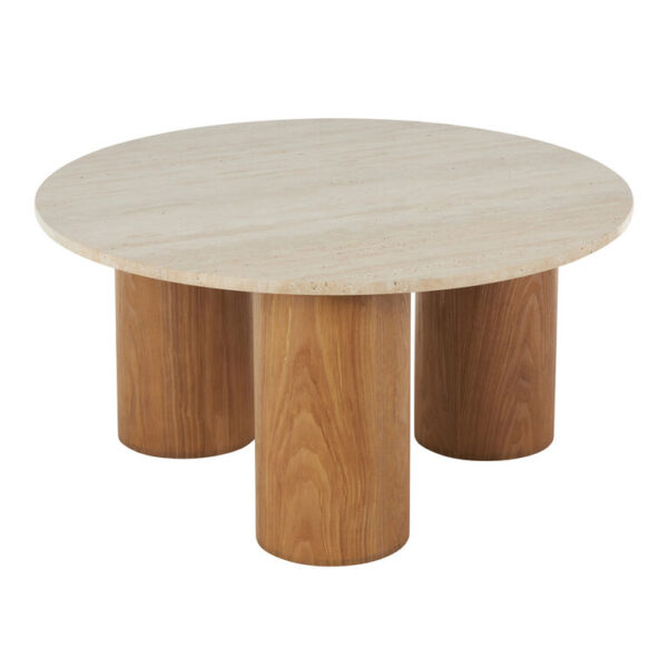 Vesper Round Beige Travertine and Wood Coffee Table