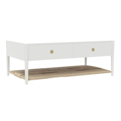 Wyatt Wood and Seagrass Coffee Table with Drawers
